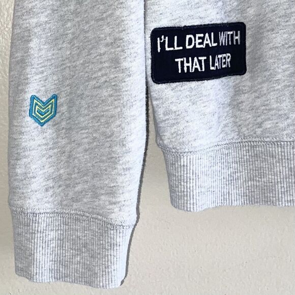 HM Sweatshirt Big Boys Size 14 Embroidered Patches Long Sleeve Crew Neck Gray - Picture 4 of 9